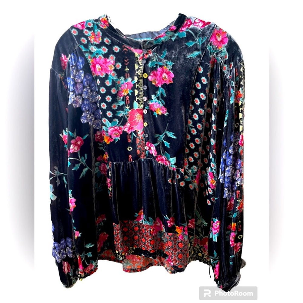 Johnny Was burnout velvet top blouse
